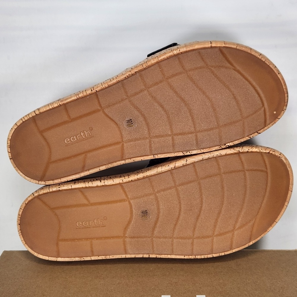 Earth Sandals Women Size 10 Black Woven Raffia Cork Platform Slides ETSAMSY2 - Picture 5 of 7